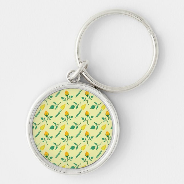 Floral pattern with yellow rose and tulip flowers keychain (Front)