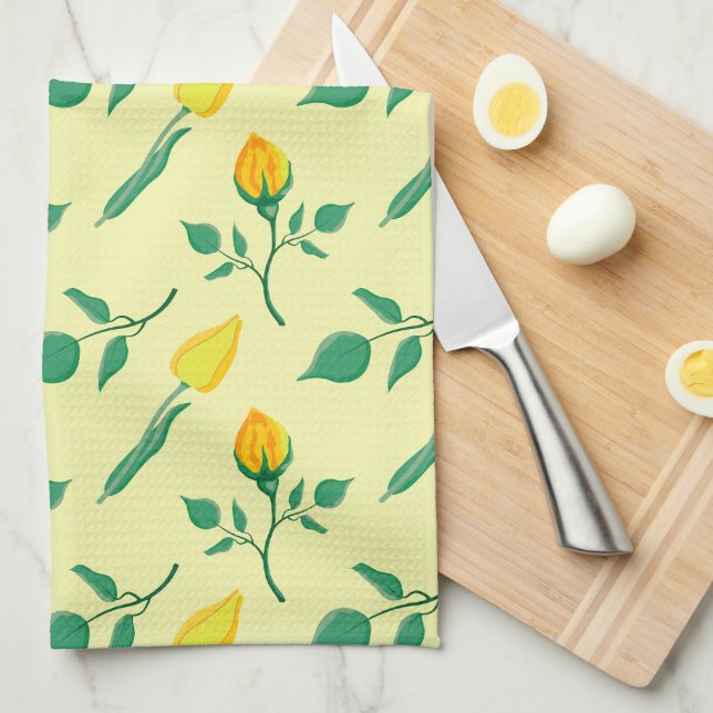 Floral pattern with yellow rose and tulip flowers kitchen towel (Quarter Fold)