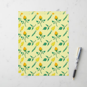 Floral pattern with yellow rose and tulip flowers letterhead
