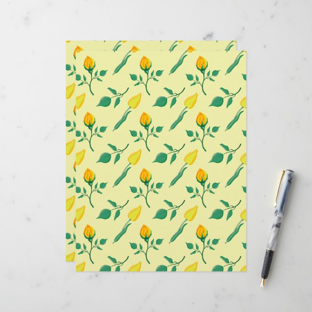 Floral pattern with yellow rose and tulip flowers letterhead (Front/Back In Situ)