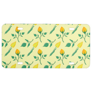 Floral pattern with yellow rose and tulip flowers license plate