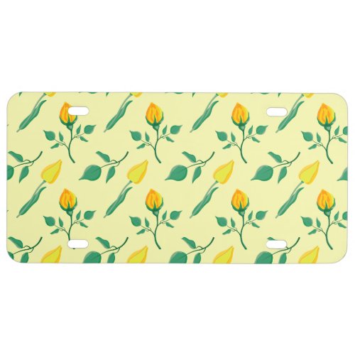Floral pattern with yellow rose and tulip flowers license plate