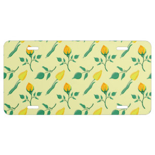 Floral pattern with yellow rose and tulip flowers license plate
