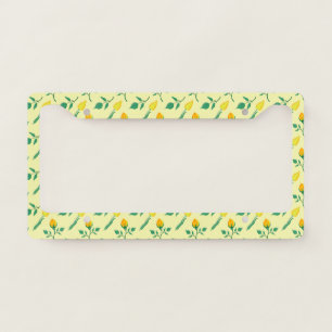 Floral pattern with yellow rose and tulip flowers license plate frame