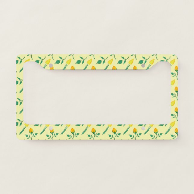 Floral pattern with yellow rose and tulip flowers license plate frame (Front)