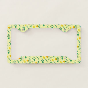 Floral pattern with yellow rose and tulip flowers license plate frame