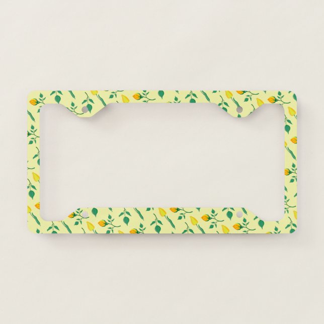 Floral pattern with yellow rose and tulip flowers license plate frame (Front)