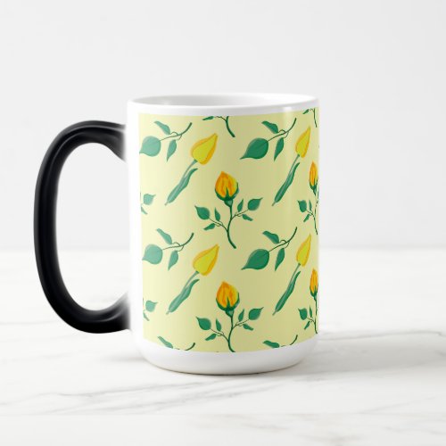 Floral pattern with yellow rose and tulip flowers magic mug