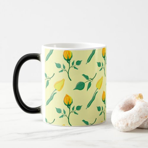 Floral pattern with yellow rose and tulip flowers magic mug