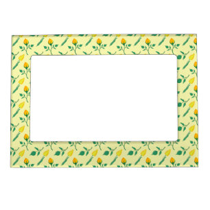 Floral pattern with yellow rose and tulip flowers magnetic frame