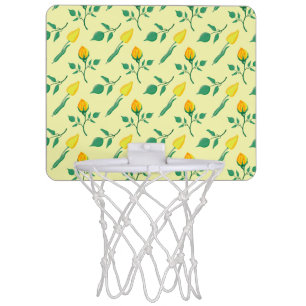 Floral pattern with yellow rose and tulip flowers mini basketball hoop