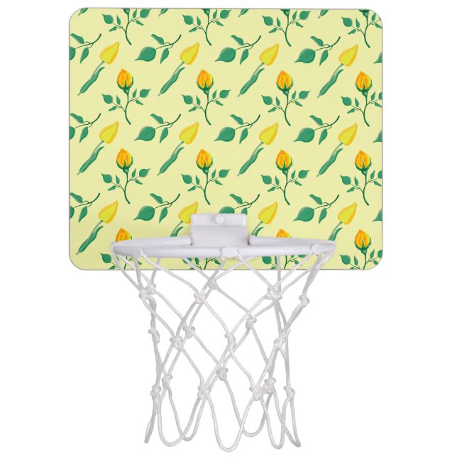 Floral pattern with yellow rose and tulip flowers mini basketball hoop (Front)