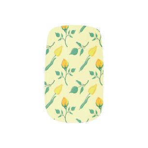 Floral pattern with yellow rose and tulip flowers minx nail art