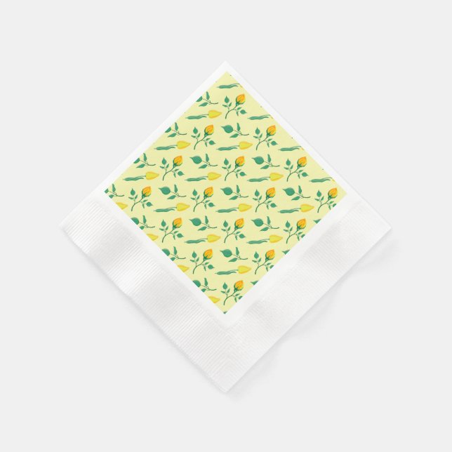 Floral pattern with yellow rose and tulip flowers napkins (Corner)