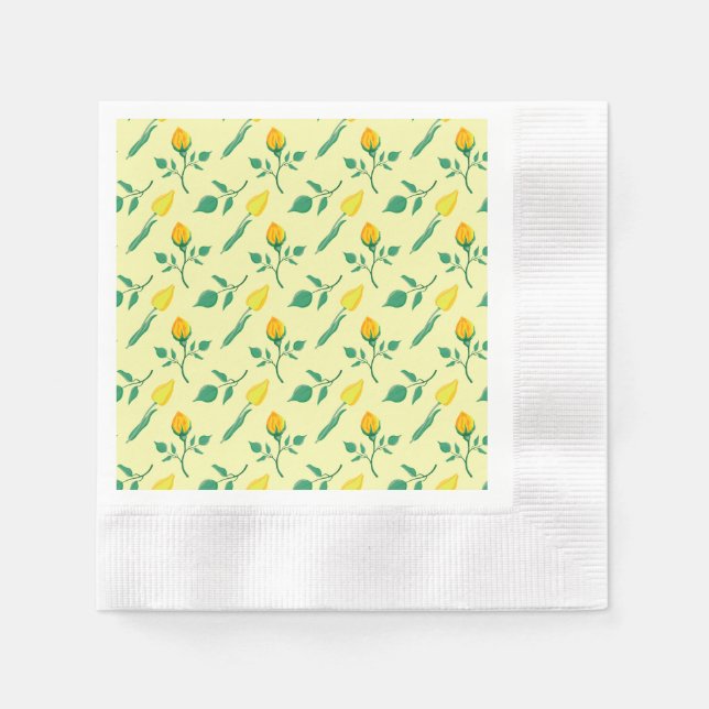 Floral pattern with yellow rose and tulip flowers napkins (Front)