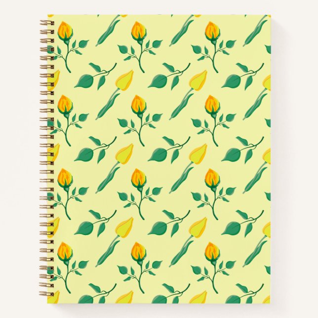 Floral pattern with yellow rose and tulip flowers notebook (Front)