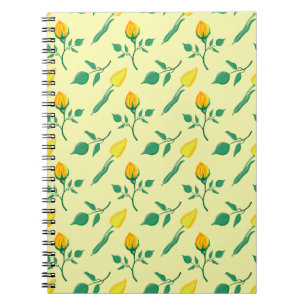 Floral pattern with yellow rose and tulip flowers notebook