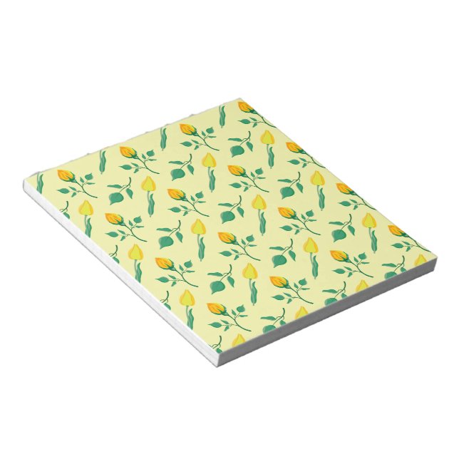 Floral pattern with yellow rose and tulip flowers notepad (Angled)