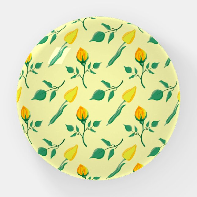 Floral pattern with yellow rose and tulip flowers paperweight (Front)