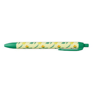 Floral pattern with yellow rose and tulip flowers pen