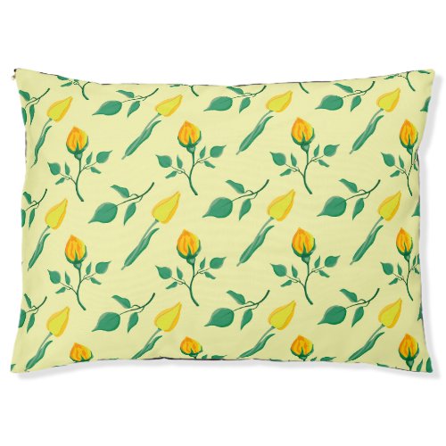 Floral pattern with yellow rose and tulip flowers pet bed