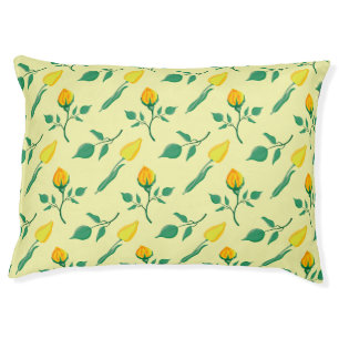 Floral pattern with yellow rose and tulip flowers pet bed