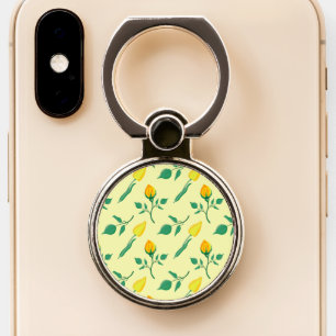 Floral pattern with yellow rose and tulip flowers phone ring stand