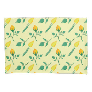 Floral pattern with yellow rose and tulip flowers pillow case