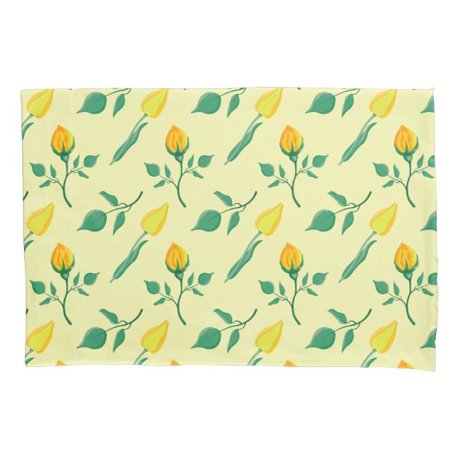 Floral pattern with yellow rose and tulip flowers pillow case (Front)