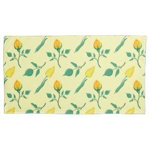 Floral pattern with yellow rose and tulip flowers pillow case