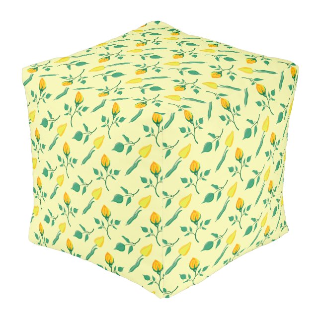 Floral pattern with yellow rose and tulip flowers pouf (Angled Back)