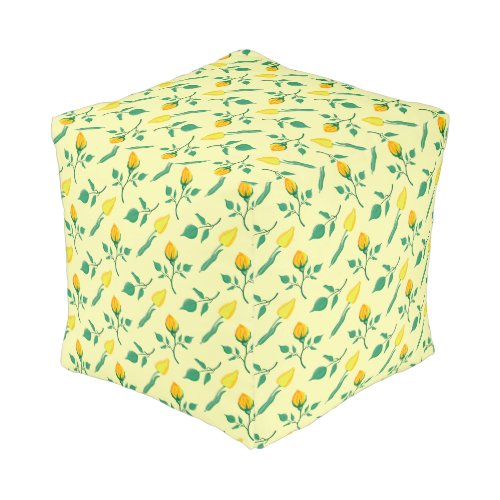 Floral pattern with yellow rose and tulip flowers pouf