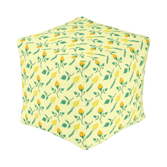 Floral pattern with yellow rose and tulip flowers pouf (Angled Back)