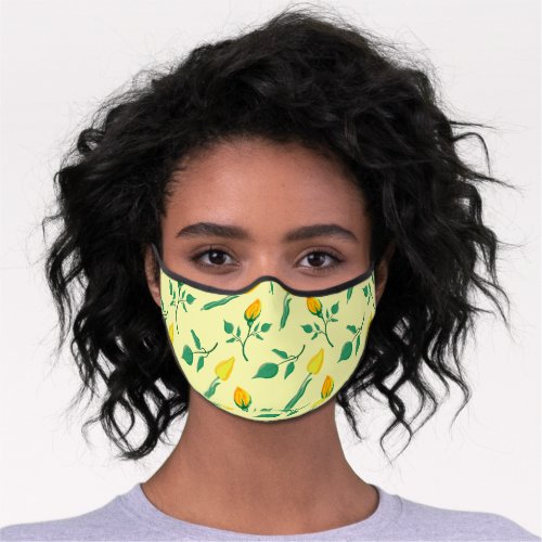 Floral pattern with yellow rose and tulip flowers premium face mask