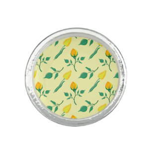 Floral pattern with yellow rose and tulip flowers ring