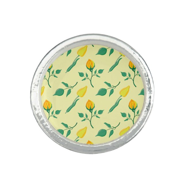 Floral pattern with yellow rose and tulip flowers ring (Front)