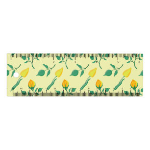 Floral pattern with yellow rose and tulip flowers ruler