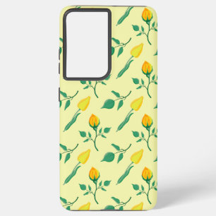 Floral pattern with yellow rose and tulip flowers samsung galaxy s21 ultra case