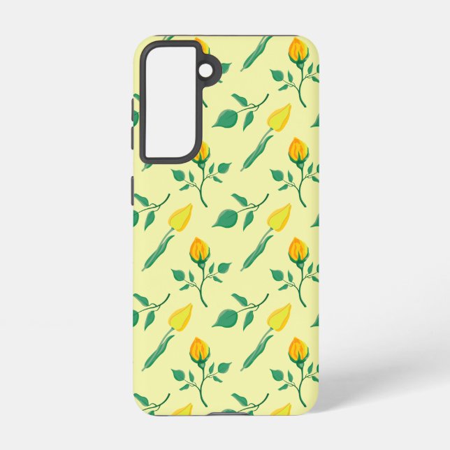 Floral pattern with yellow rose and tulip flowers samsung galaxy case (Back)