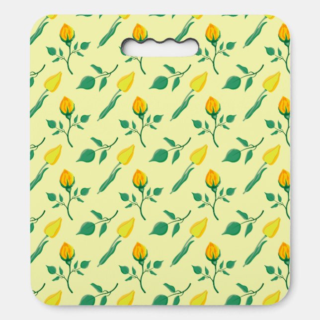 Floral pattern with yellow rose and tulip flowers seat cushion (Front Vertical)