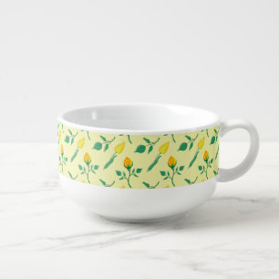 Floral pattern with yellow rose and tulip flowers soup mug