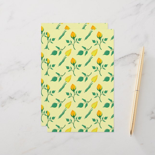 Floral pattern with yellow rose and tulip flowers stationery (Front/Back In Situ)
