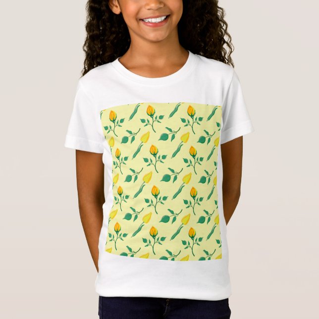 Floral pattern with yellow rose and tulip flowers T-Shirt (Front)