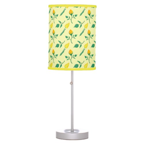 Floral pattern with yellow rose and tulip flowers table lamp
