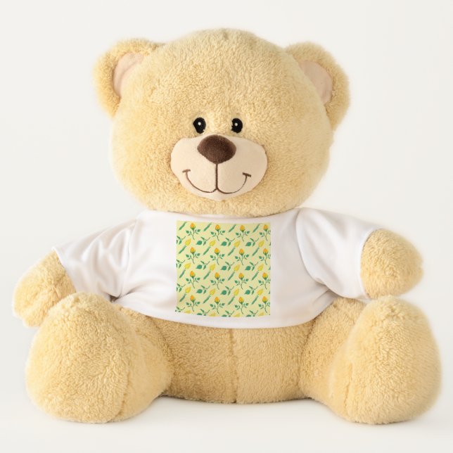 Floral pattern with yellow rose and tulip flowers teddy bear (Front)
