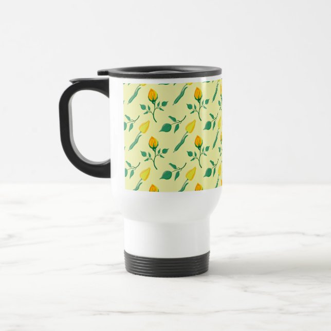 Floral pattern with yellow rose and tulip flowers travel mug (Left)