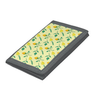 Floral pattern with yellow rose and tulip flowers tri-fold wallet