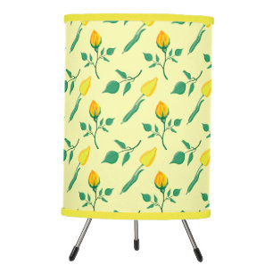 Floral pattern with yellow rose and tulip flowers tripod lamp