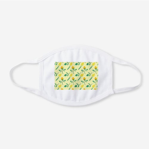 Floral pattern with yellow rose and tulip flowers white cotton face mask