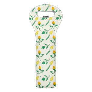 Floral pattern with yellow rose and tulip flowers wine bag